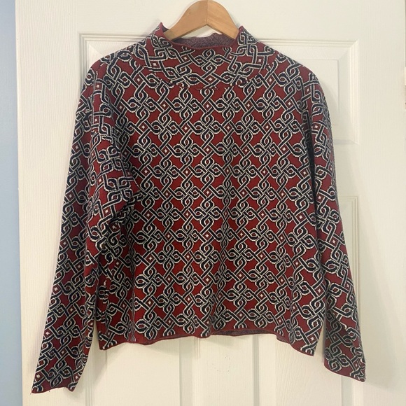 Anthropologie Maeve Cary’s Black and Red Geometric Sweater - Picture 3 of 5
